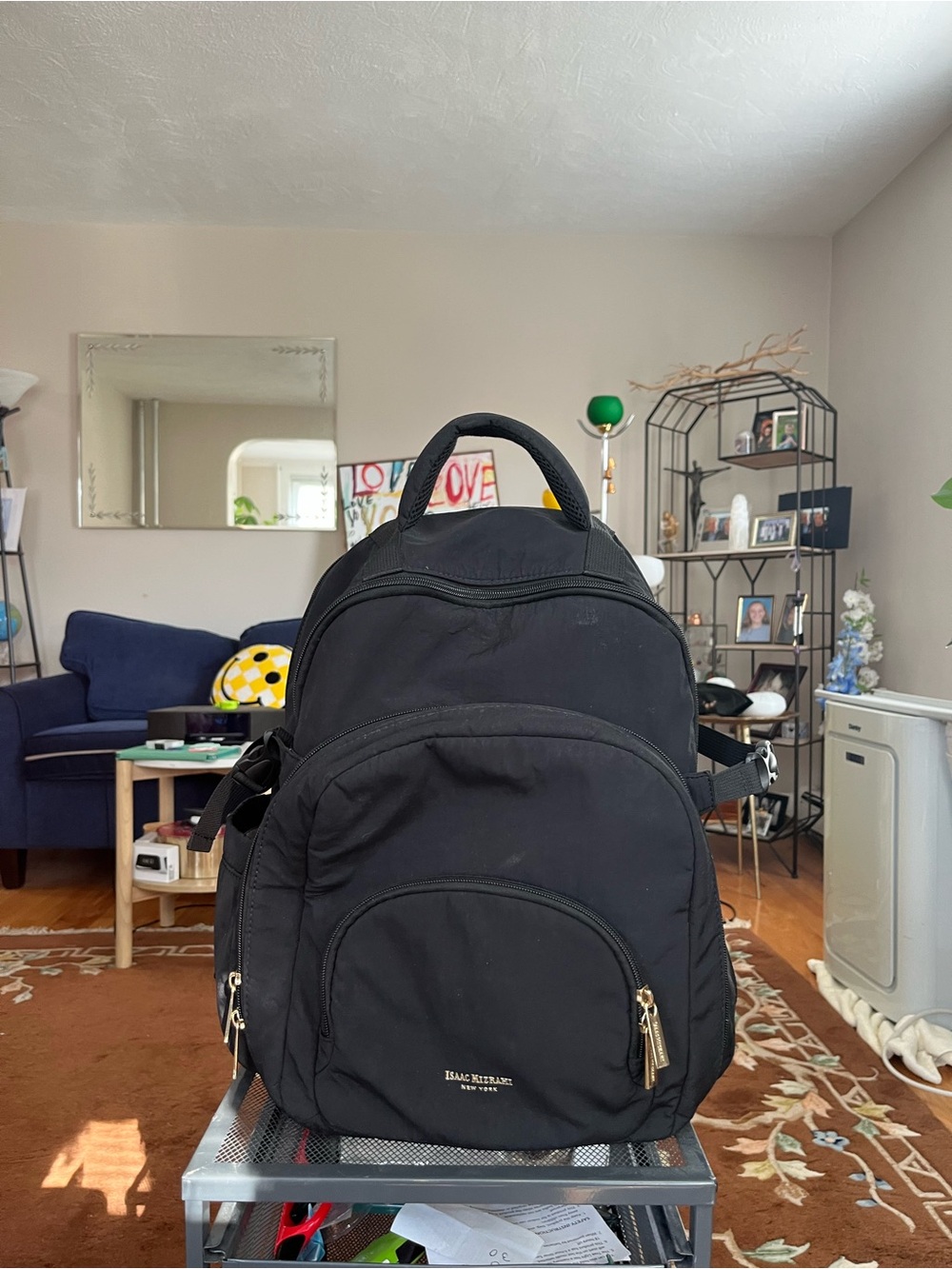Isaac Mizrahi Black Nylon Daypack with Gold Hardware with cold lunch box